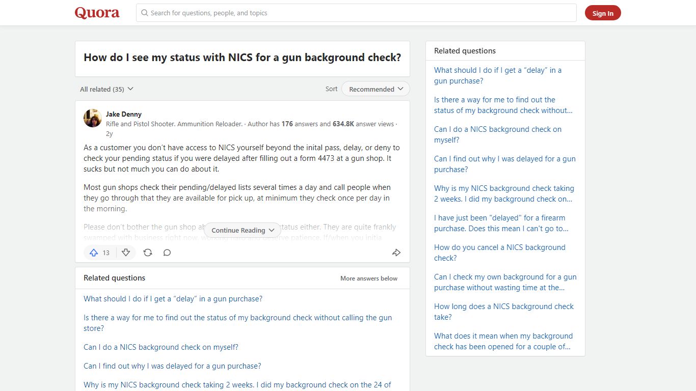 How do I see my status with NICS for a gun background check?